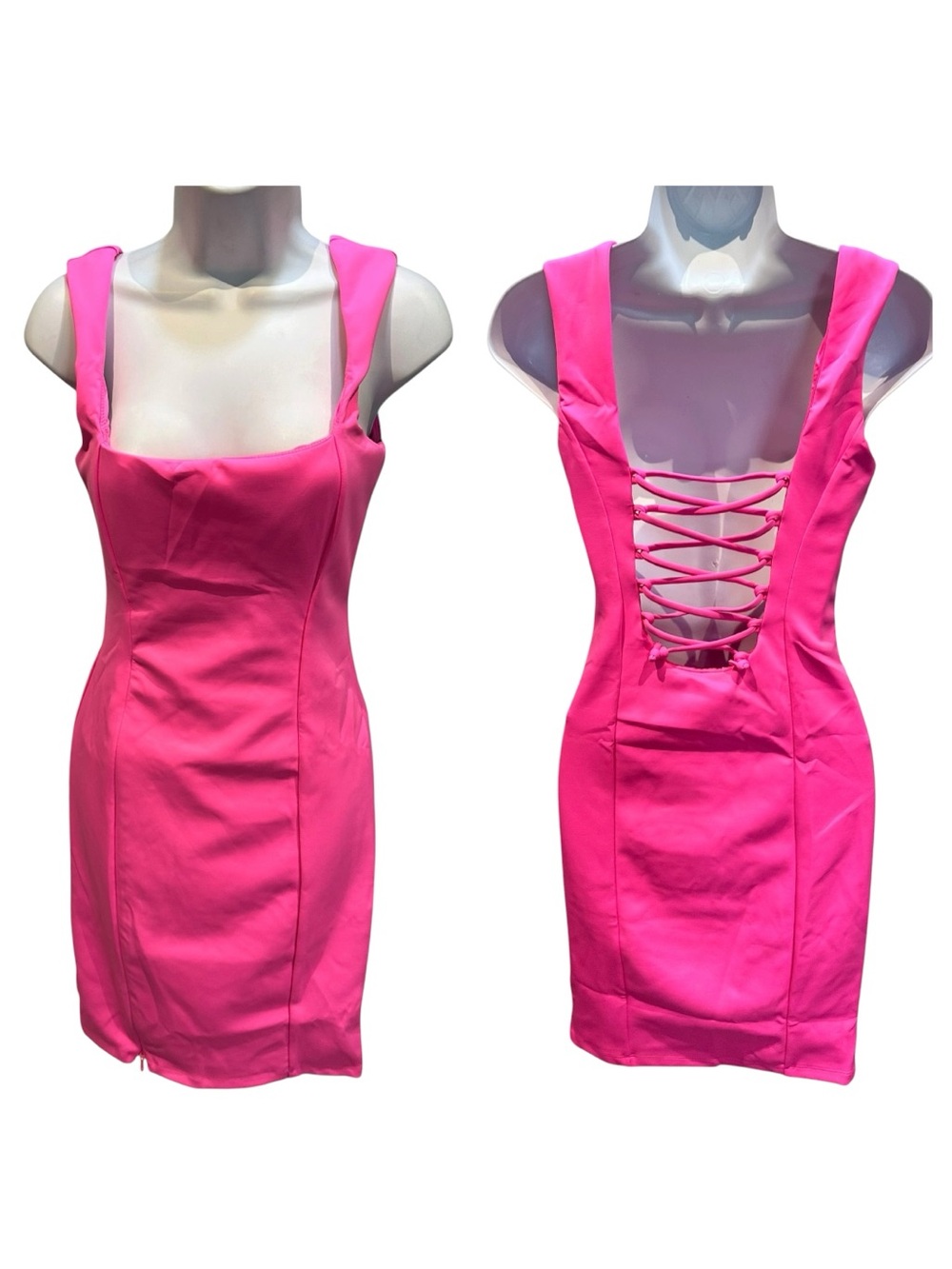 TA3 | Squarey Pencil Dress Bright Pink Corset | Medium Short New with Tags